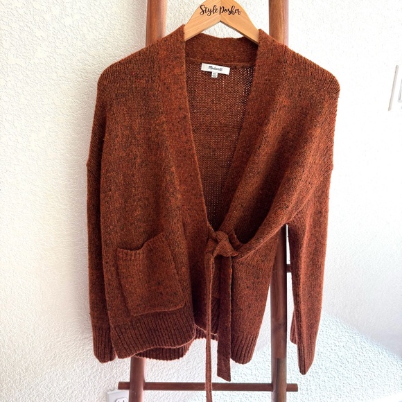 Madewell Loring Wrap Knit Cardigan Sweater Orange Brown - Picture 3 of 12
